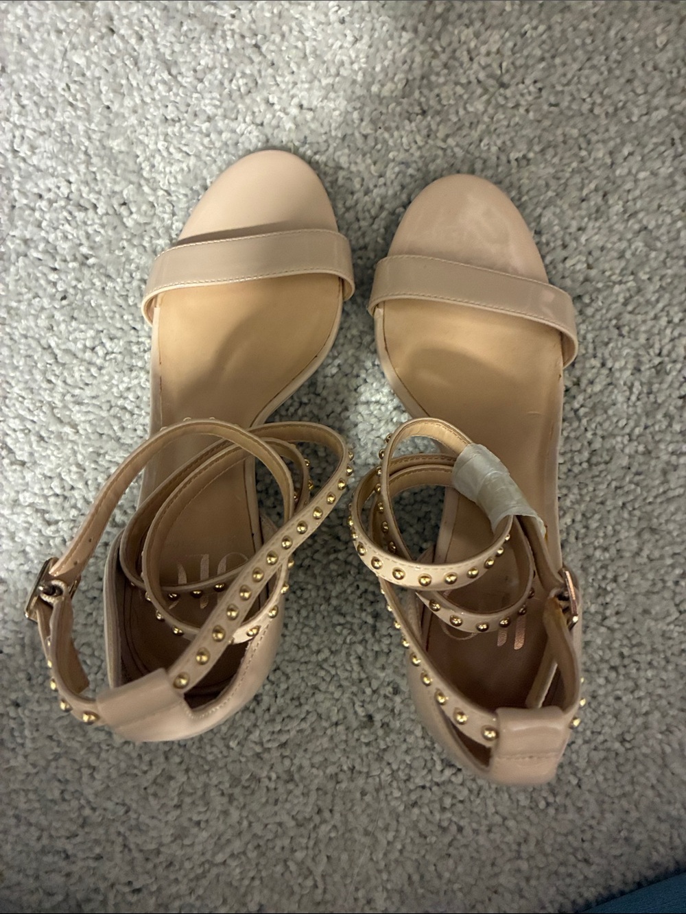 Jennifer Lopez Blush Nude Studded Ankle-Strap Heels